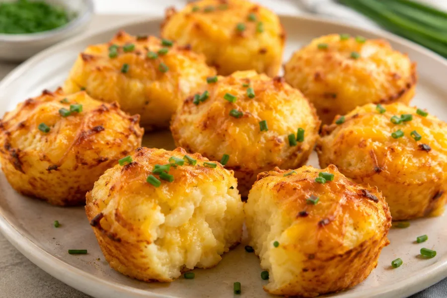 Close-up of Cheesy Mashed Potato Puff Bites Recipe