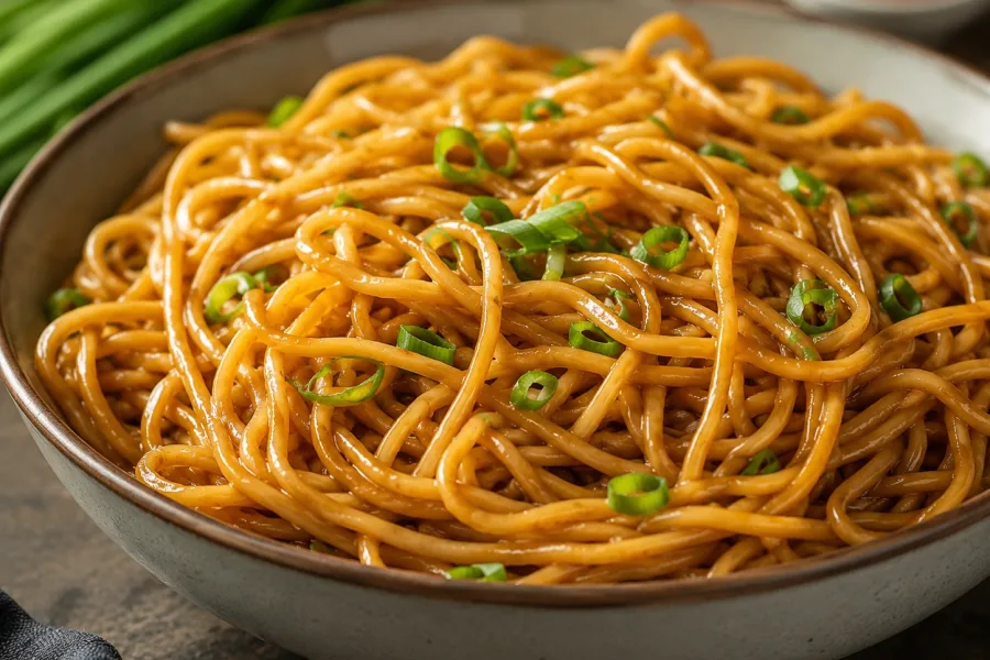 Close-up of Classic Plain Lo Mein Noodles Recipe