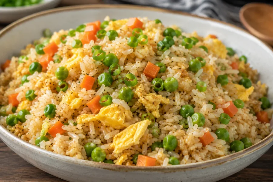 Close-up of Easy Egg Fried Rice Recipe for Busy Nights