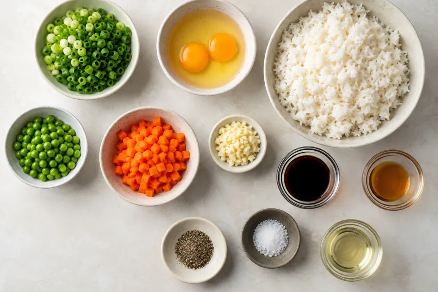 Ingredients for Easy Egg Fried Rice Recipe for Busy Nights