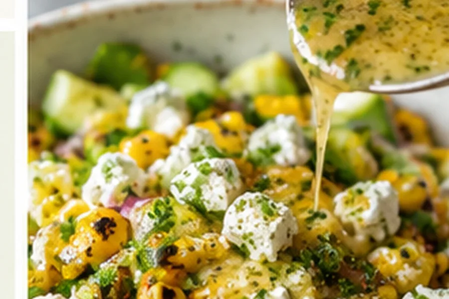 Ingredients for summer corn cucumber and feta salad