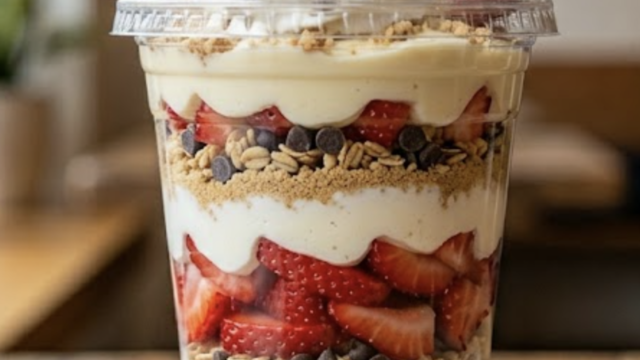 strawberry cheesecake greek yogurt parfait