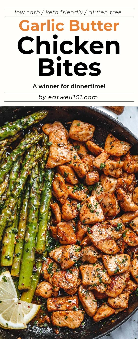 Garlic Butter Chicken Bites and Asparagus