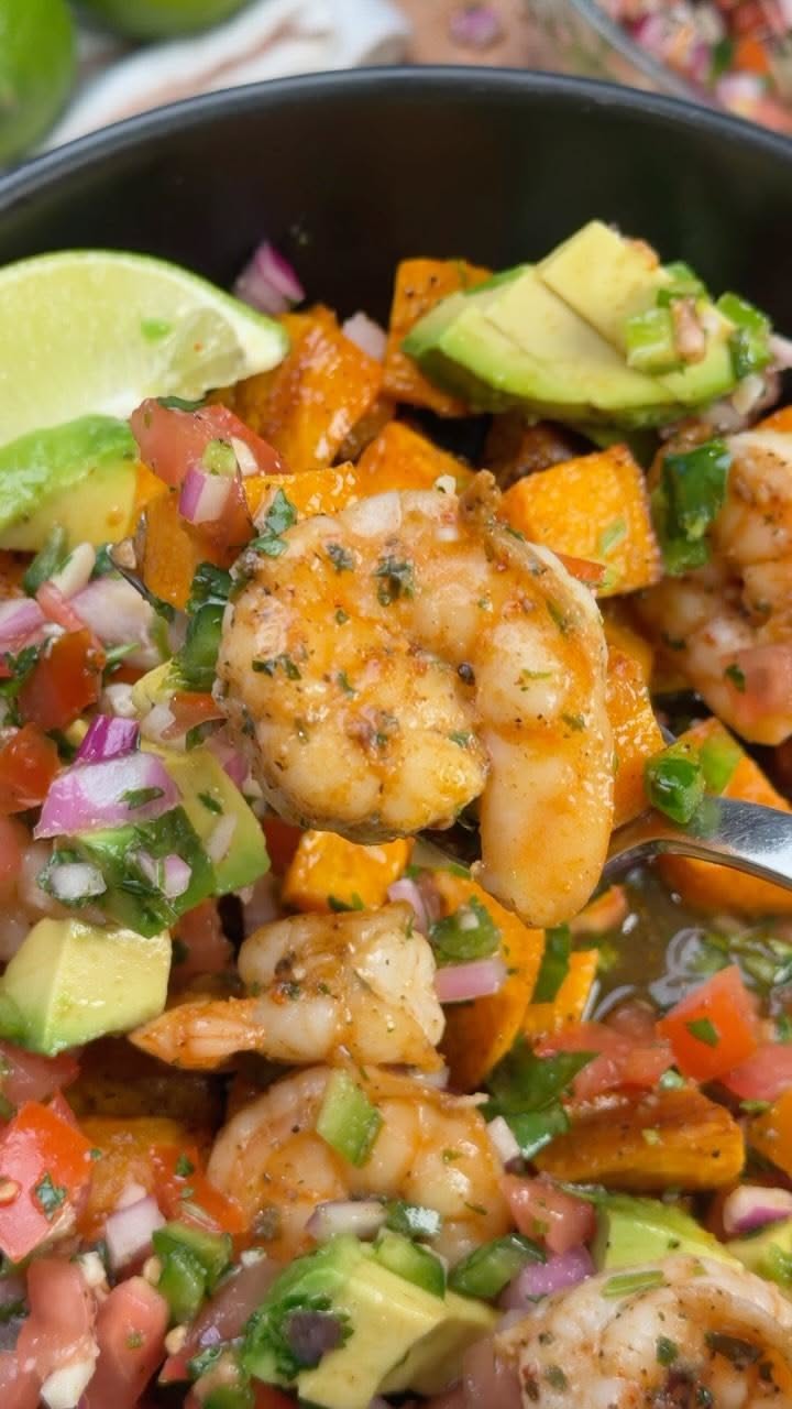 High Protein Shrimp Sweet Potato Bowl