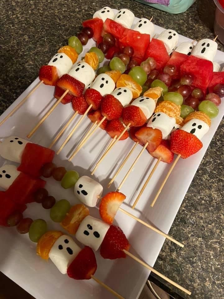 Fruit Skewers with Marshmallow Faces