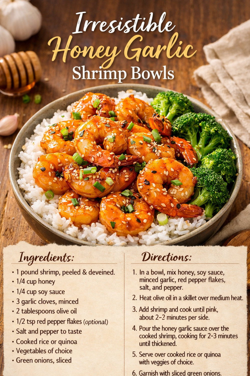Easy Honey Garlic Shrimp Bowls: A Quick Recipe for 2 Dinners