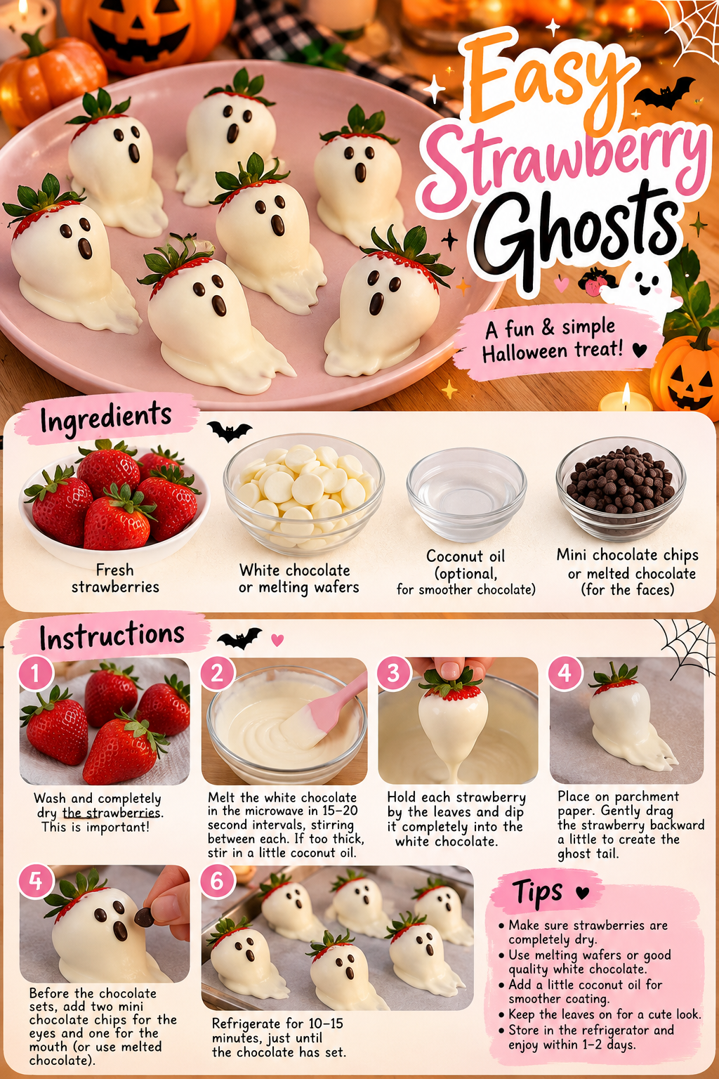 Easy Halloween Strawberries Ghost Treats