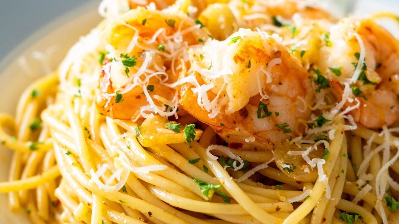 15 minute garlic shrimp spaghetti