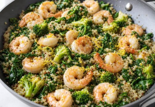one pan lemon garlic shrimp quinoa