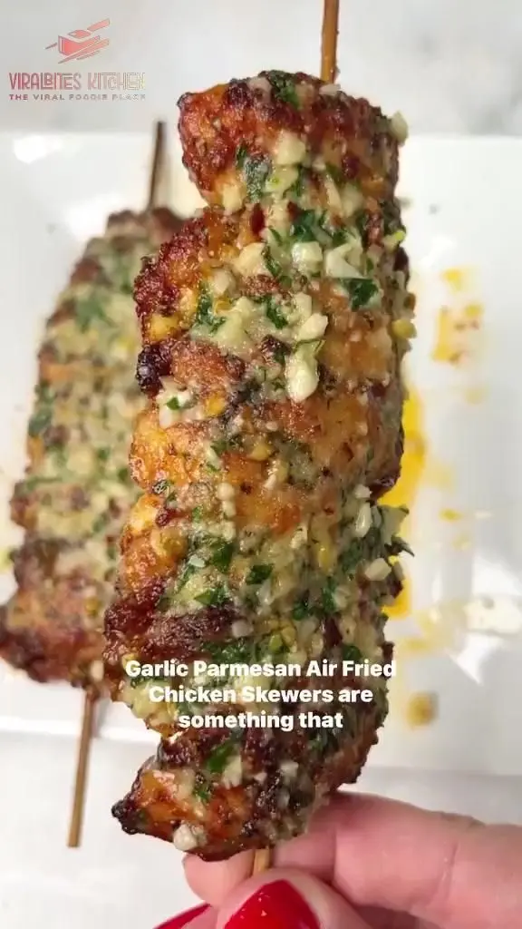 air fried garlic parm chicken skewers
