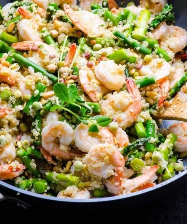 garlic butter shrimp quinoa asparagus