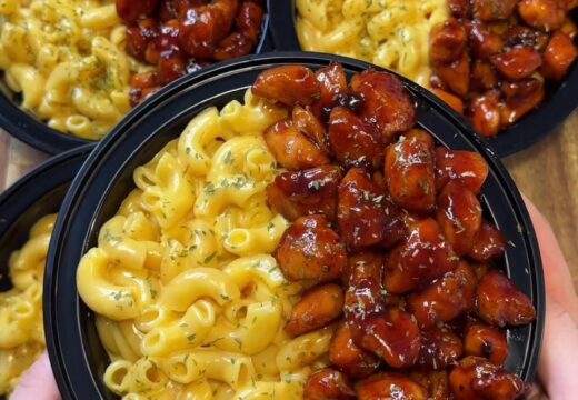 high protein honey bbq chicken mac and cheese