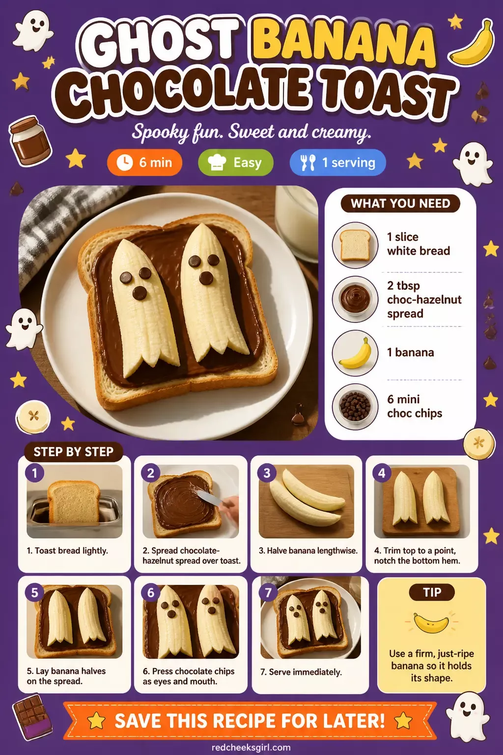 Ghost Banana Chocolate Toast Recipe Card Printable Sheet