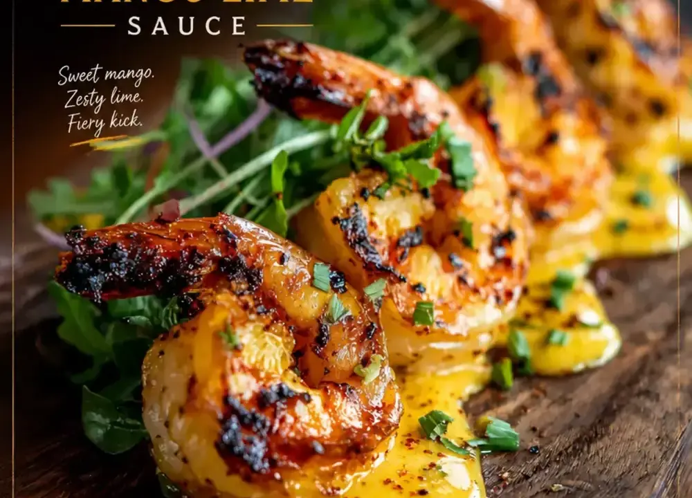 grilled shrimp with mango coulis