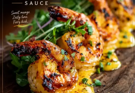 grilled shrimp with mango coulis