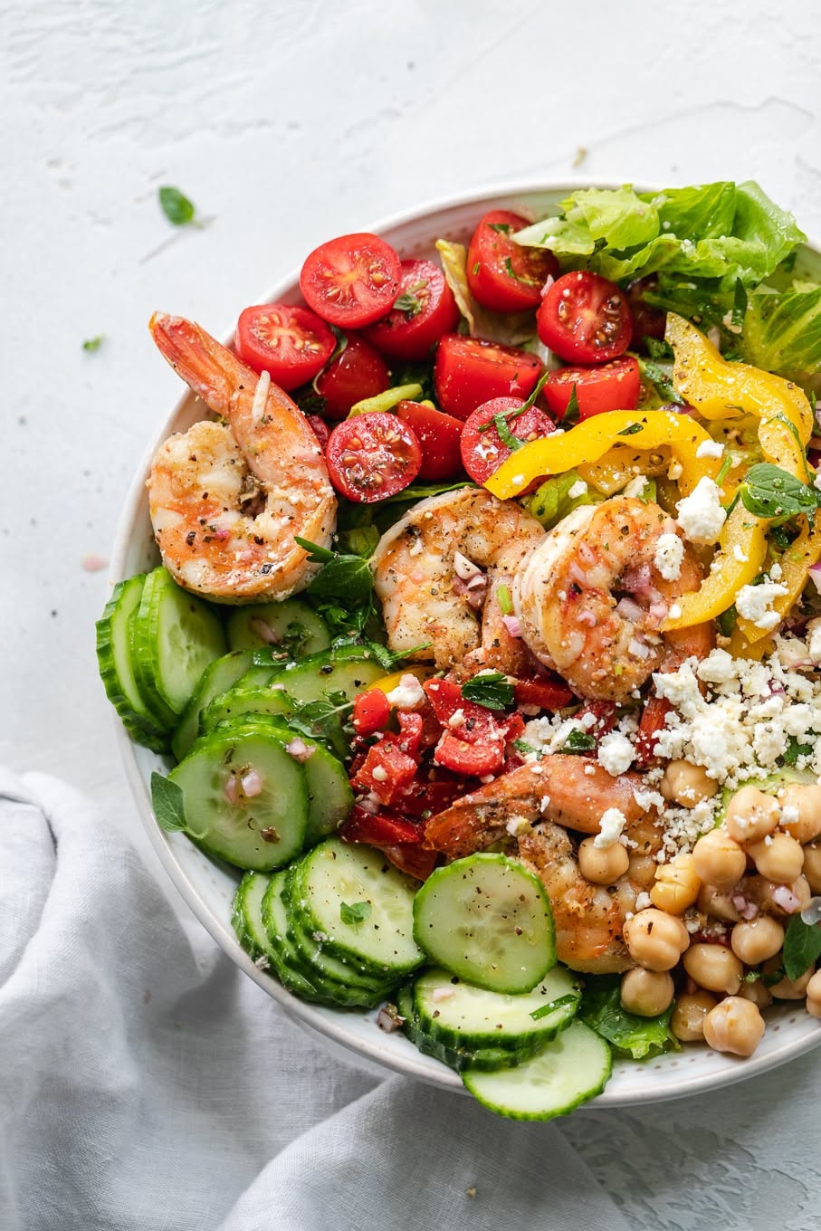 Mediterranean Chopped Salad with Lemon Garlic Shrimp