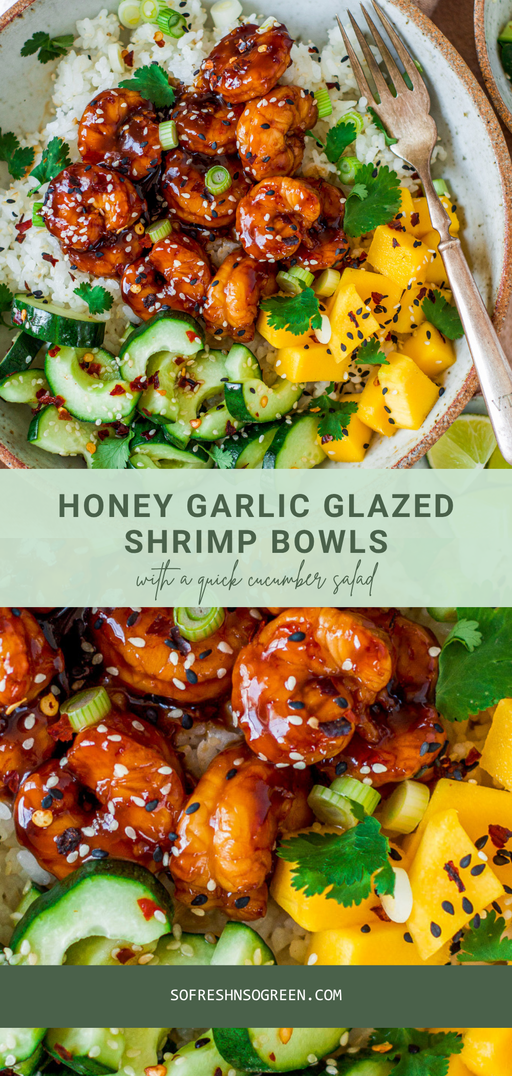 Honey Garlic Glazed Shrimp Bowls with Quick Cucumber Salad