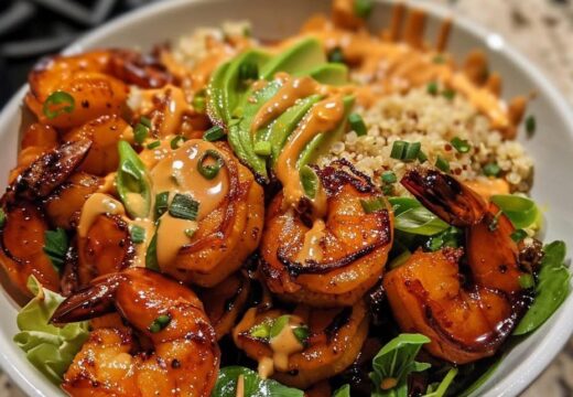hot honey shrimp quinoa bowl