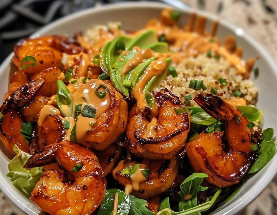 hot honey shrimp quinoa bowl