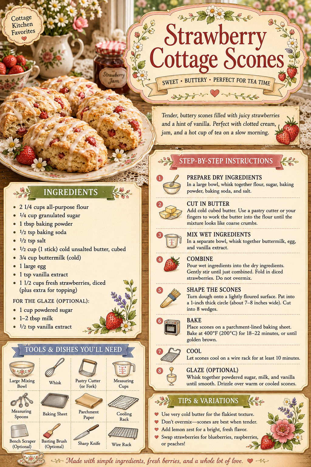 Easy Strawberry Scones for a Cottagecore Morning