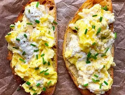 soft scrambled ricotta eggs toast