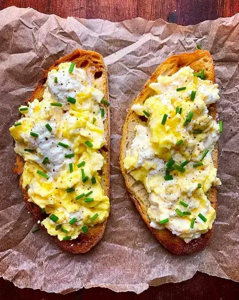 soft scrambled ricotta eggs toast